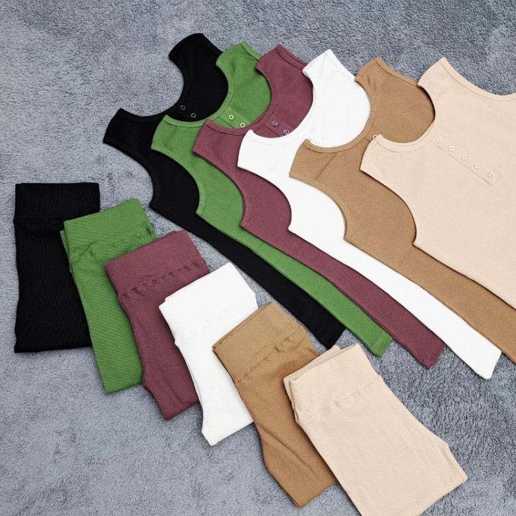 Buy a set of 5-button top and warm cotton fanrip pants for women