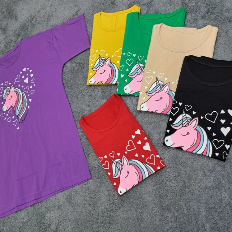Buy women's long cotton t-shirt with unicorn print