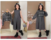 خرید کت و سارافون دخترونه عیدانه طوسی