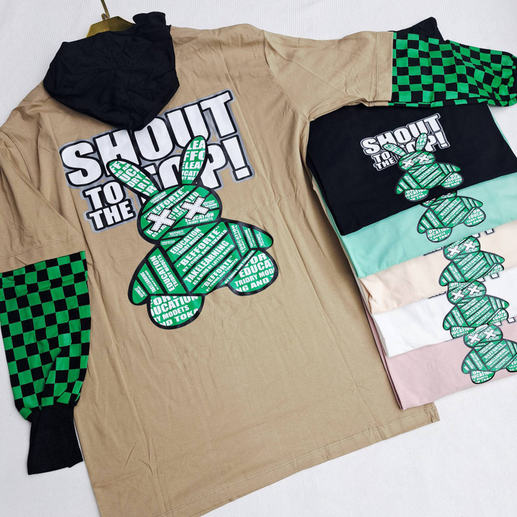 خرید بلوز کلاهدار چاپ دار خرگوش سبز